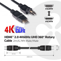 CLUB3D HDMI 2.0 4K60Hz UHD 360 Degree Rotary cable 2m 6.74ft