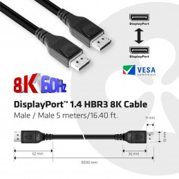CLUB3D DisplayPort 1.4 HBR3 8K Cable M M 5m  16.40ft