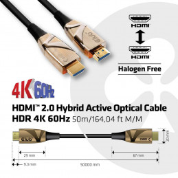 CLUB3D HDMI 2.0 UHD Active Optical Cable HDR 4K 60Hz M M 50m 164,04ft