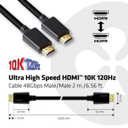 CLUB3D Ultra High Speed HDMI™2.1 Cable 10K 120Hz 48Gbps M M 2 m. 6.56 ft.