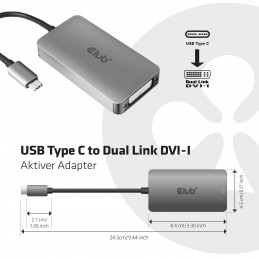 CLUB3D cac-1510 USB C DVI-D Dual link Harmaa