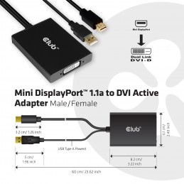 CLUB3D cac-1130 0,6 m MiniDP USB-A DVI-D Musta