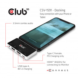 CLUB3D csv-1591 Telakointi USB 3.2 Gen 1 (3.1 Gen 1) Type-C Musta, Kromi