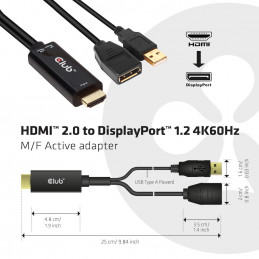 CLUB3D HDMI 2.0 TO DISPLAYPORT 1.2 4K60HZ HDR M F ACTIVE ADAPTER Musta