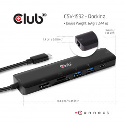 CLUB3D CSV-1592 kannettavien tietokoneiden telakka ja porttitoistin Telakointi Musta