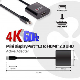 CLUB3D Mini DisplayPort 1.2 to HDMI 2.0 UHD Active Adapter