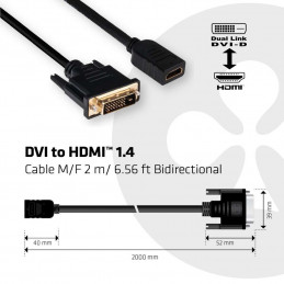 CLUB3D DVI to HDMI 1.4 Cable M F 2m 6.56ft Bidirectional