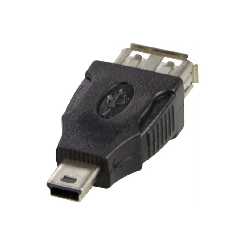 Deltaco USB-72 cable gender changer USB A USB Mini-B Musta