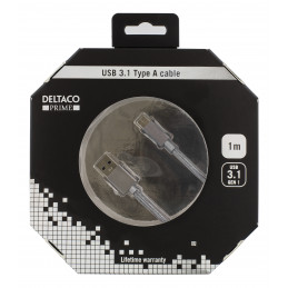 Deltaco USBC-1258 USB-kaapeli 1 m USB 3.2 Gen 1 (3.1 Gen 1) USB A Harmaa