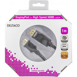 Deltaco DP-3010-K cable gender changer DisplayPort HDMI Musta