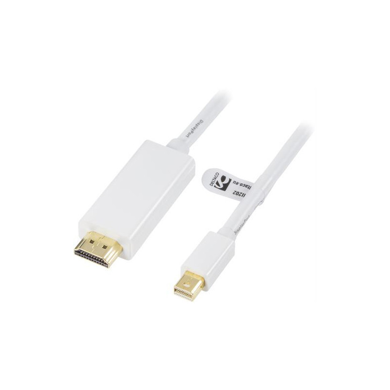 Deltaco DP-HDMI202 videokaapeli-adapteri 2 m Mini DisplayPort HDMI-tyyppi A (vakio) Valkoinen