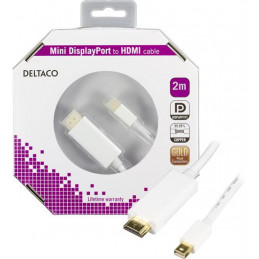 Deltaco DP-HDMI202-K videokaapeli-adapteri 2 m Mini DisplayPort HDMI Valkoinen