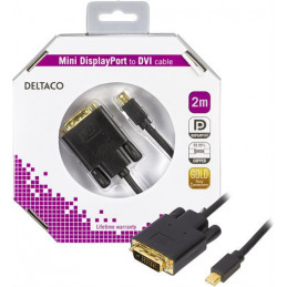 Deltaco DP-DVI202-K videokaapeli-adapteri 2 m Mini DisplayPort DVI-I D Musta