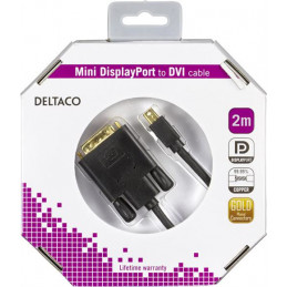 Deltaco DP-DVI202-K videokaapeli-adapteri 2 m Mini DisplayPort DVI-I D Musta