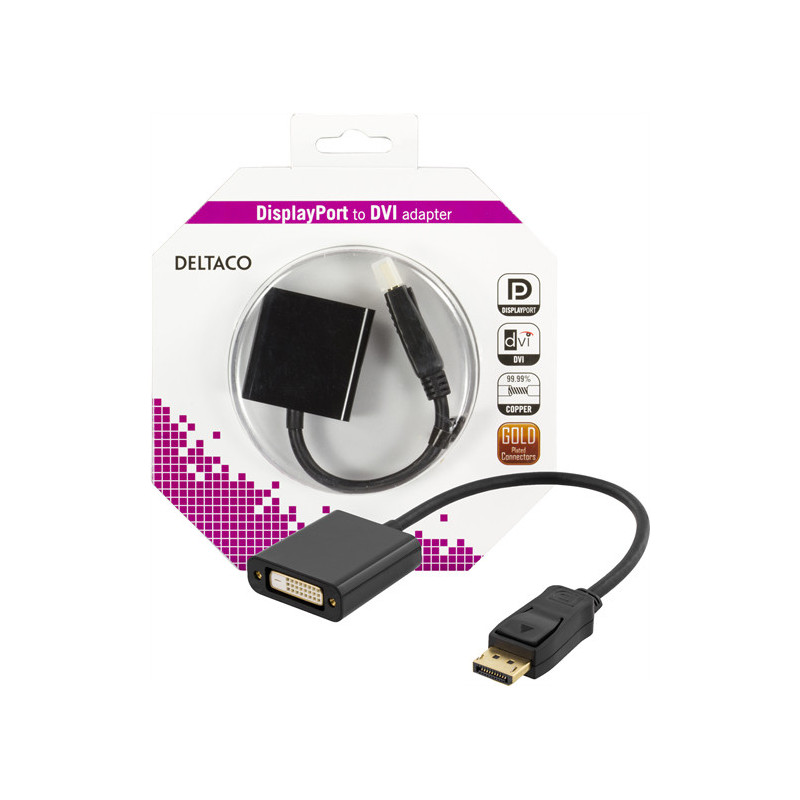 Deltaco DP-DVI14-K videokaapeli-adapteri 0,2 m DisplayPort DVI-I Musta