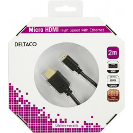 Deltaco HDMI-1023-K HDMI-kaapeli 2 m HDMI-tyyppi A (vakio) HDMI-tyyppi D (mikro) Musta