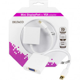 Deltaco DP-VGA4-K videokaapeli-adapteri 0,2 m VGA (D-Sub) Mini DisplayPort Valkoinen