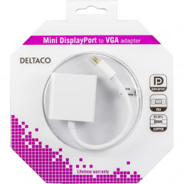 Deltaco DP-VGA4-K videokaapeli-adapteri 0,2 m VGA (D-Sub) Mini DisplayPort Valkoinen