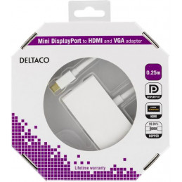 Deltaco DP-HDMIVGA1-K cable gender changer miniDisplayPort HDMI, VGA Valkoinen