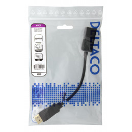 Deltaco DP-HDMI43 videokaapeli-adapteri 0,2 m DisplayPort HDMI-tyyppi A (vakio) Musta