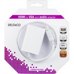 Deltaco HDMI-VGA8-K videokaapeli-adapteri 0,2 m HDMI-tyyppi A (vakio) VGA (D-Sub) Valkoinen