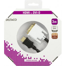 Deltaco HDMI-113-K videokaapeli-adapteri 3 m HDMI-tyyppi A (vakio) DVI-D Musta, Valkoinen