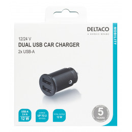 Deltaco USB-CAR124 mobiililaitteen laturi Musta Auto