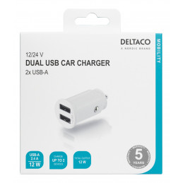Deltaco USB-CAR125 mobiililaitteen laturi Valkoinen Auto