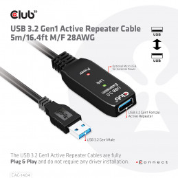 CLUB3D CAC-1404 USB-kaapeli 5 m USB 3.2 Gen 1 (3.1 Gen 1) USB A Musta