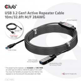 CLUB3D CAC-1405 USB-kaapeli 10 m USB 3.2 Gen 2 (3.1 Gen 2) USB A Musta