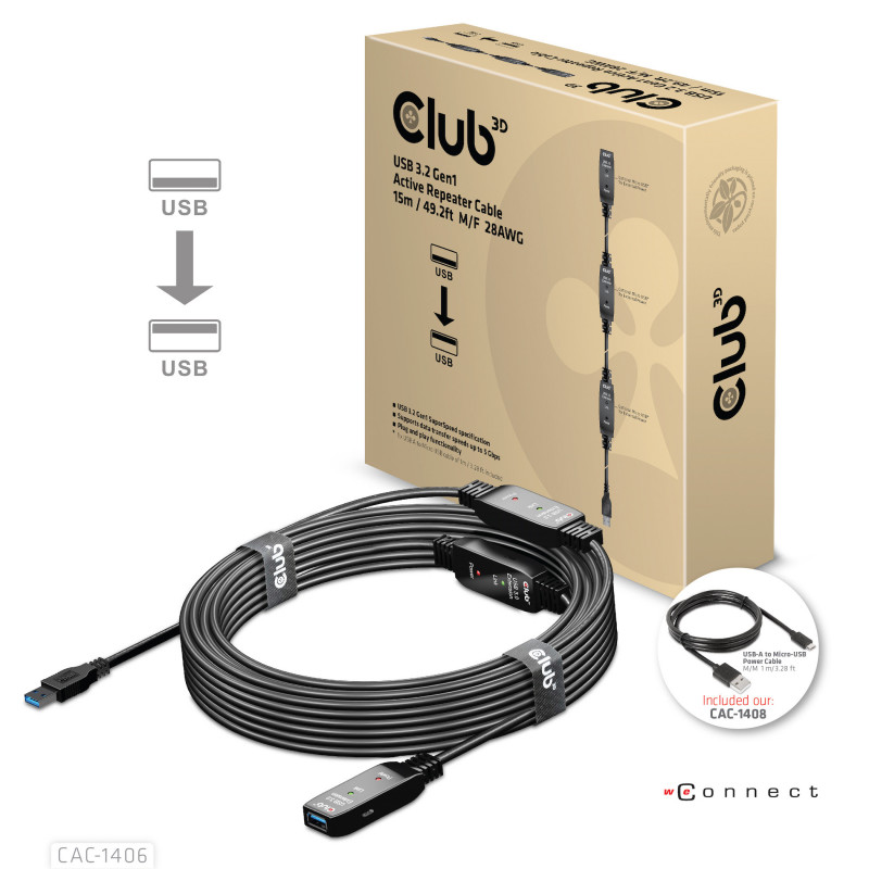 CLUB3D CAC-1406 USB-kaapeli 15 m USB 3.2 Gen 1 (3.1 Gen 1) USB A Musta