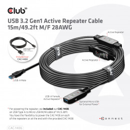 CLUB3D CAC-1406 USB-kaapeli 15 m USB 3.2 Gen 1 (3.1 Gen 1) USB A Musta