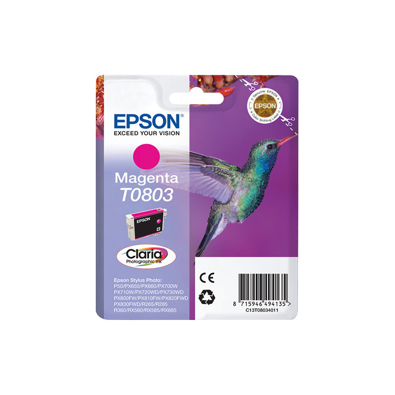 Epson Hummingbird Yksittäispakkaus, magenta T0803 Claria Photographic -muste
