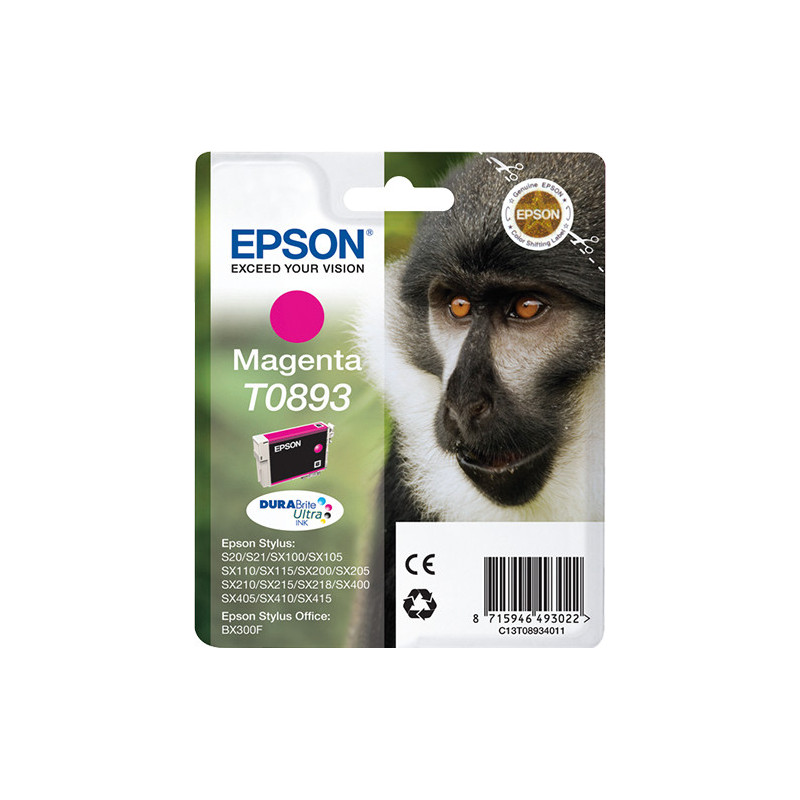 Epson Monkey Yksittäispakkaus, magenta T0893 DURABrite Ultra -muste