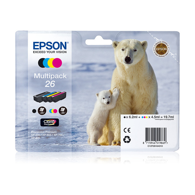 Epson Polar bear Monipakkaus, 4 väriä 26 Claria Premium -muste