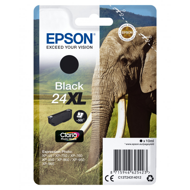 Epson Elephant Yksittäispakkaus, musta 24XL Claria Photo HD -muste