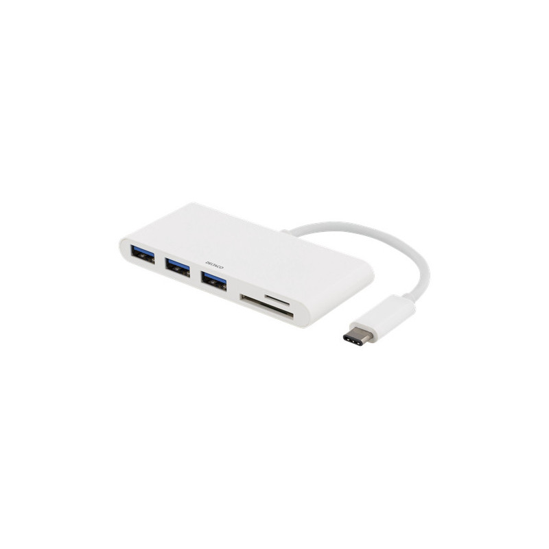 Deltaco USBC-HUB keskitin USB 2.0 Type-C Valkoinen