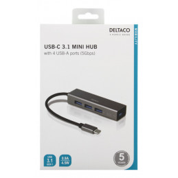 Deltaco USBC-HUB11 keskitin USB 2.0 Type-C 5000 Mbit s Harmaa