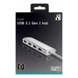 Deltaco UH-484 keskitin USB 3.2 Gen 1 (3.1 Gen 1) Type-A 5000 Mbit s Hopea