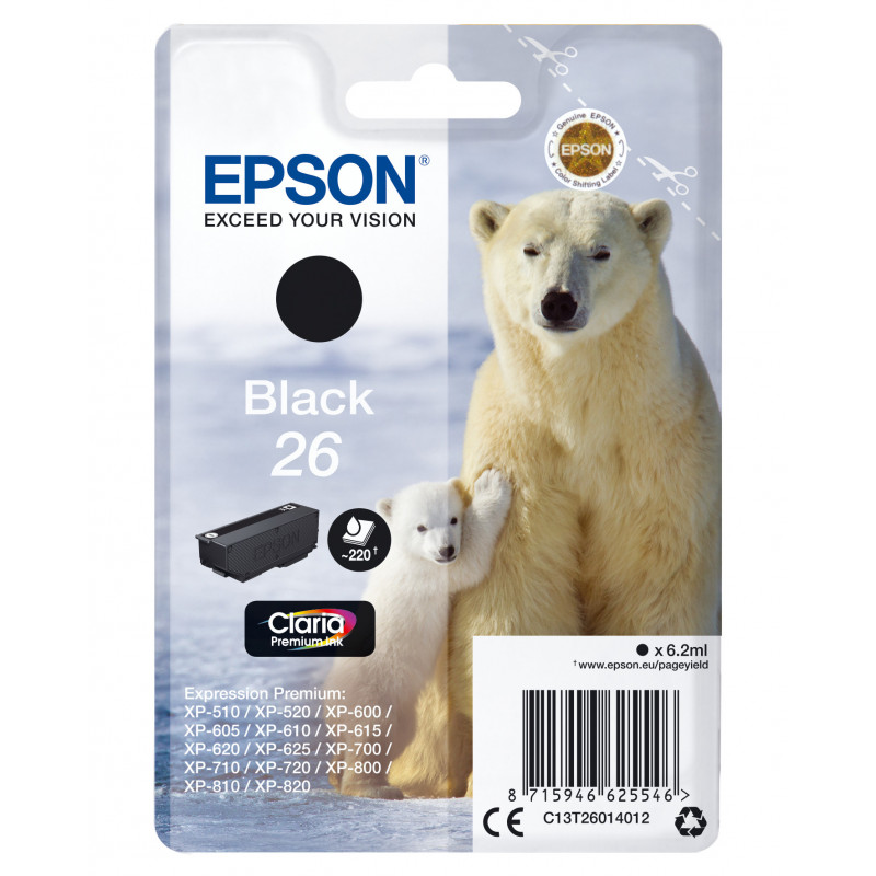 Epson Polar bear Yksittäispakkaus, musta 26 Claria Premium -muste