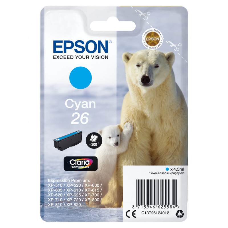 Epson Polar bear Yksittäispakkaus, syaani 26 Claria Premium -muste