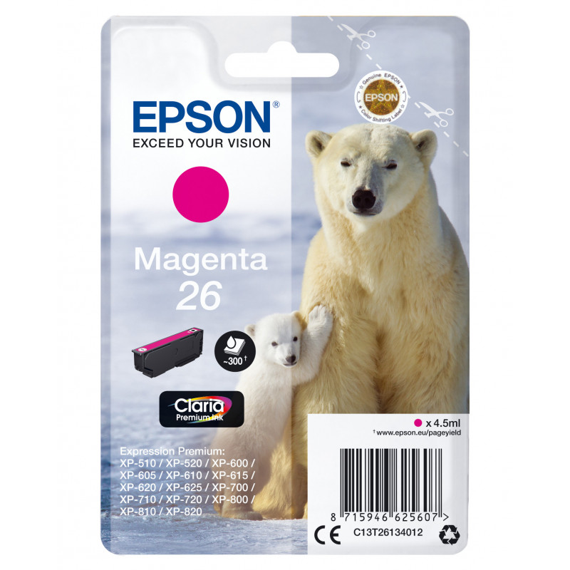 Epson Polar bear Yksittäispakkaus, magenta 26 Claria Premium -muste