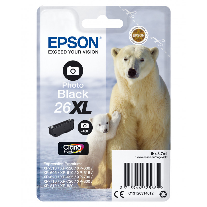 Epson Polar bear Yksittäispakkaus, valokuvamusta 26XL Claria Premium -muste