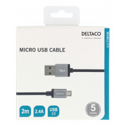 Deltaco MICRO-113F USB-kaapeli 2 m USB 2.0 USB A Micro-USB B Musta