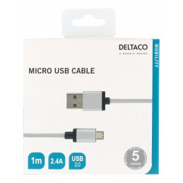 Deltaco MICRO-112F USB-kaapeli 1 m USB 2.0 USB A Micro-USB B Hopea