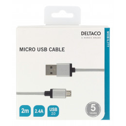 Deltaco MICRO-115F USB-kaapeli 64 m USB 2.0 USB A Micro-USB B Hopea