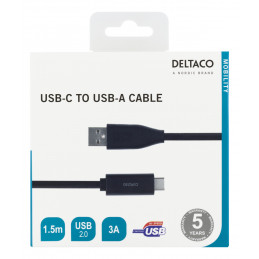 Deltaco USBC-1005M USB-kaapeli 1,5 m USB 2.0 USB A Musta