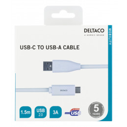 Deltaco USBC-1010M USB-kaapeli 1,5 m USB 2.0 USB A Valkoinen