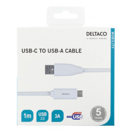 Deltaco USBC-1009M USB-kaapeli 1 m USB 2.0 USB A Valkoinen