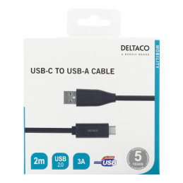 Deltaco USBC-1006M USB-kaapeli 2 m USB 2.0 USB A Musta